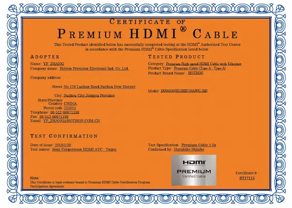 HDMI 2.0 Premium HDMI Cable 3M
