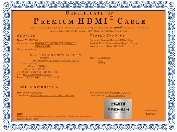 HDMI 2.0 Premium HDMI Cable