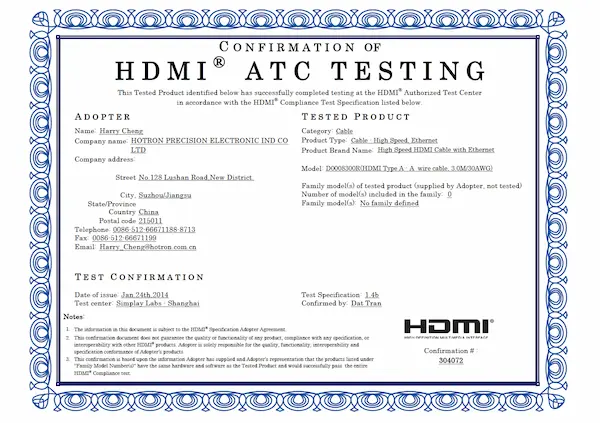 HDMI 1.4b A TO A 3M